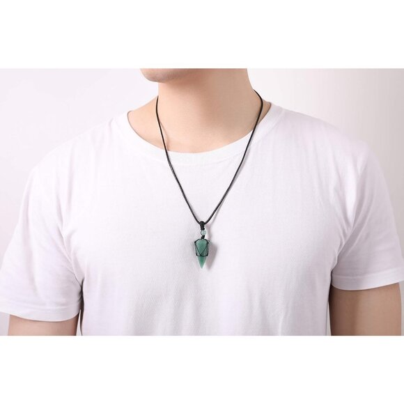 Men's Adjustable Black Rope Healing Crystal Natural Gemstone Pointed Necklaces - Picture 4 of 7